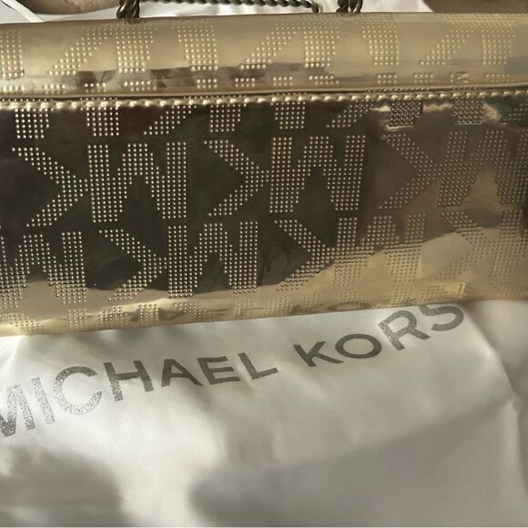 MK Metallic Gold Logo print patent leather large wallet. EUC. 0 call outs - Picture 2 of 11